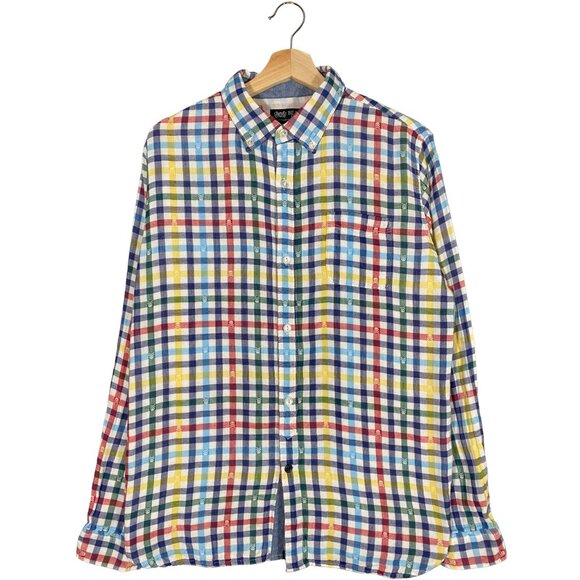 Beams Heart Skull Motif Multicolor Check Long Sleeve Button Up Shirt mens large - Picture 1 of 6
